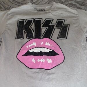 Kiss Kids White Tee with Pink Lips Graphic